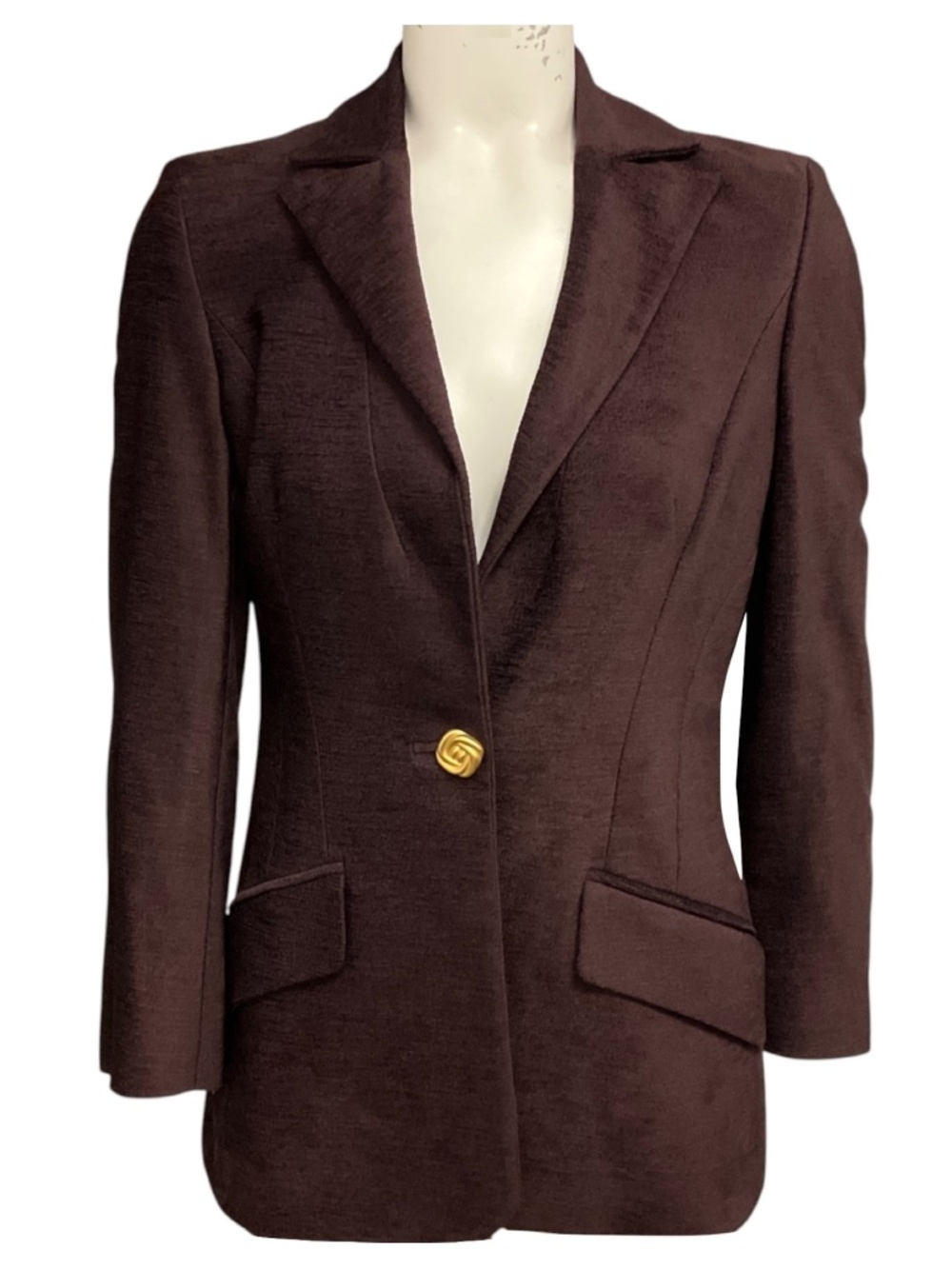VALENTINO ROMA BROWN CHENILLE BLAZER WITH BRUSHED GOLD BUTTONS